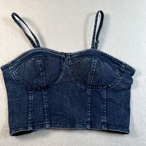 American Flirt Corset Top Womens Large‎ Blue Denim Bustier Spaghetti Strap